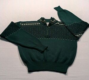 Vintage 80s  Meister Nordic Apresi Ski Sweater Men M Green Quarter Zip Gorpcore